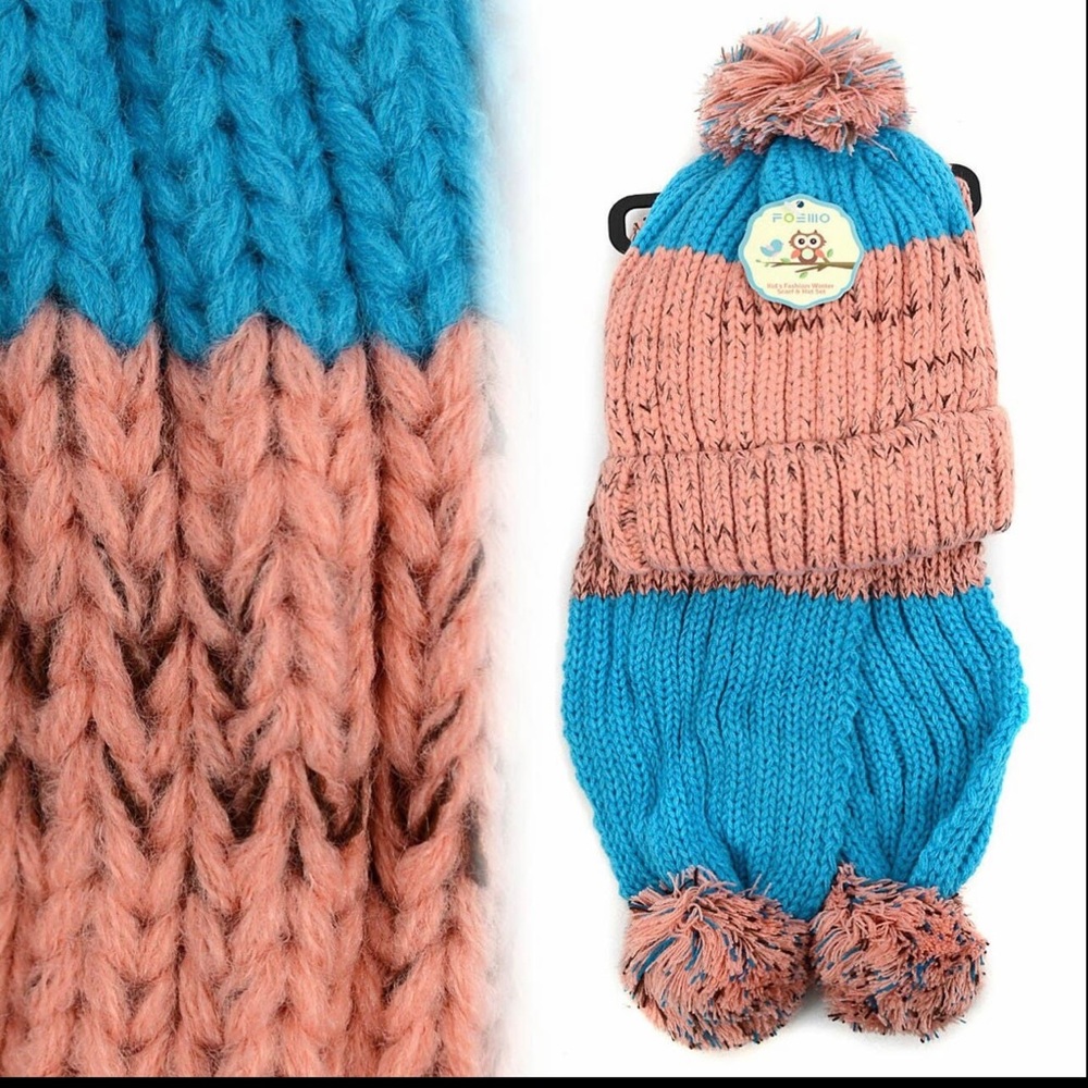 Girls Pom beanie hat and scarf
